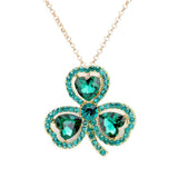 Women's Heart Crystal Rhinestone Clover Pendant Necklace St. Patrick's Day