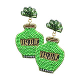 Felt Back Seed Beaded Tequila Dangle Earrings