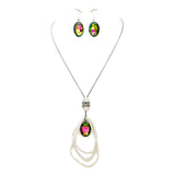 Oval Glass Crystal Triple Abstract Hoop Necklace