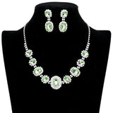 Oval Stone Accented Rhinestone Trimmed Necklace