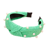 Pearl Embellished Straw Knot Burnout Headband