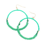 Raffia Faceted Bead Wrapped Open Metal Circle Earrings