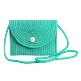 Solid Color With Pearl Button Straw Micro Crossbody Bag