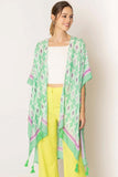 Charm Tile Print Stripe Edge Tassel Kimono