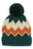 Chevron PomPom Fuzzy Fleece Beanie