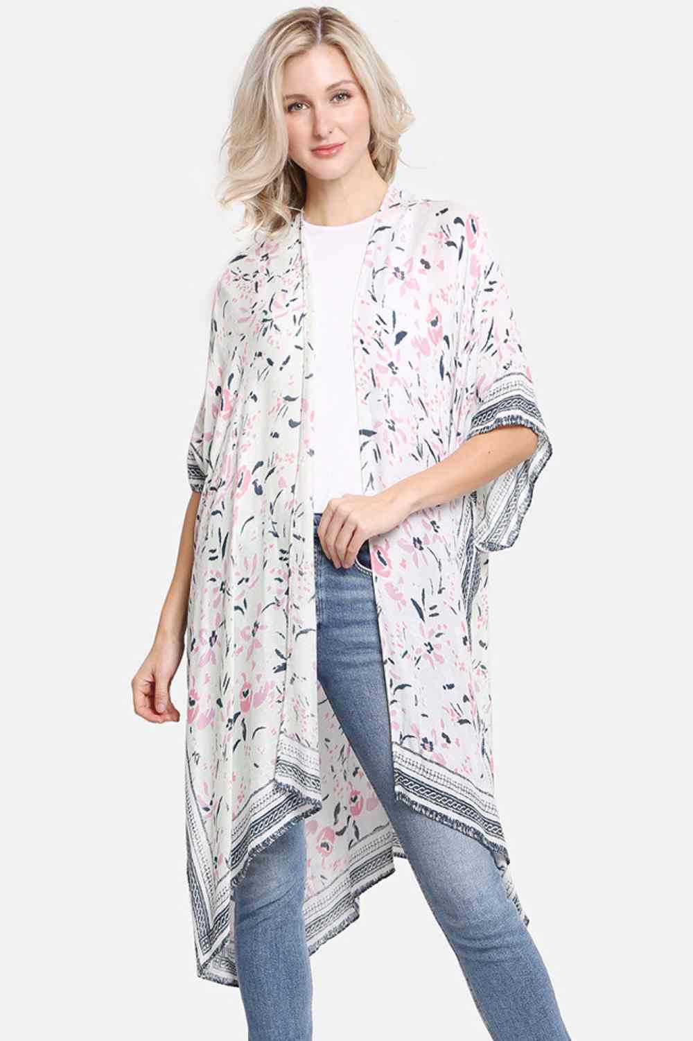Multi Colored Floral Pattern Print Summer Kimono