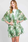 Ruffle Lined Tropical Leaves Crochet Cover Up