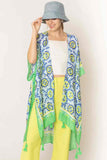 Tile Print Stripe Edge Tassel Kimono