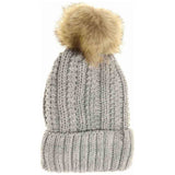 Fuzzy Lined Multi Tone Fur Pom C.C Beanie