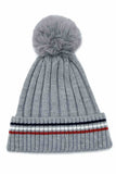 Stripe Rib Super Soft Cuff Beanie with Faux Fur Pom