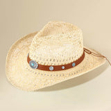 Boho Decorative Band Accent Breathable Woven WEstern Cowboy Summer Fedora Sun Hat