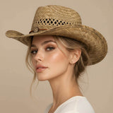 Boho Charm Accent Band Breathable Woven Western Cowboy Summer Fedora Sun Hat