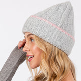 Two Tone Line Detailed Beanie Hat