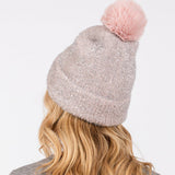 Lurex Mixed Pom Pom Beanie Hat