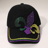 Bling Studded Mardi Gras Fleur de Lis Baseball Cap