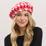 Houndstooth Knit Beret Hat