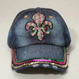 Sequin Mardi Gras Fleur de Lis Patch Baseball Cap