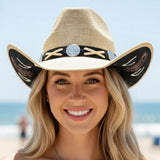 Underbrim Horse Horseshoe Print Crisscross Lace Conch Accent Band Western Cowboy Hat