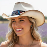 Vintage Eagle Concho Accent Braided Band Western Straw Cowboy Hat