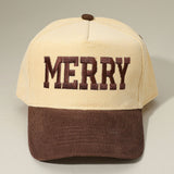 MERRY Message Embroidered Corduroy Baseball Cap