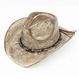 Handmade Vintage Steer Head Cactus Horseshoe Charm Faux Leather Band Western Straw Cowboy Hat