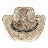 Handmade Vintage Steer Head Cactus Horseshoe Charm Faux Leather Band Western Straw Cowboy Hat