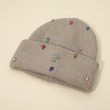 Women's Rhinestone Cross Accent Teardrop Stone Cluster Embellished Knit Beanie Hat