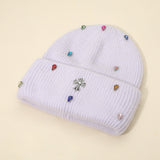 Women's Rhinestone Cross Accent Teardrop Stone Cluster Embellished Knit Beanie Hat