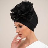 Bold Organza Flower Accent Statement Turban Hair Wrap Accessory