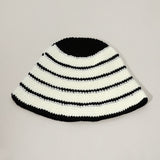 Wire Inserted Rim Crochet Knit Striped Pattern Bucket Hat