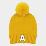-A- Initial Monogram Faux Fur Pom Pom Knit Beanie Hat