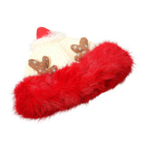 Fuzzy Fur Antlers Accent Christmas Knit Beanie Hat