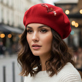 Decorative Sequin Rhinestone Embellished Winter Beret Hat