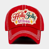HOLLY JOLLY Vibes Message Embroidered Christmas Vintage Baseball Cap