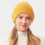 Solid Pom Pom Soft Fluffy Beanie Hat