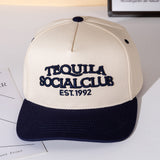 TEQUILA SOCIAL CLUB Message Embroidered Five Panel Canvas Snapback Baseball Cap