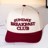 SUNDAY BREAKFAST CLUB Message Embroidered Five Panel Canvas Snapback Baseball Cap