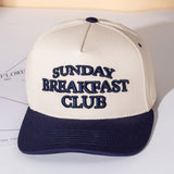 SUNDAY BREAKFAST CLUB Message Embroidered Five Panel Canvas Snapback Baseball Cap