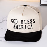 GOD BLESS AMERICA Message Embroidered Five Panel Canvas Snapback Baseball Cap