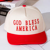 GOD BLESS AMERICA Message Embroidered Five Panel Canvas Snapback Baseball Cap