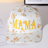 MAMA Floral Embroidered Five Panel Canvas Snapback Baseball Cap