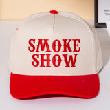 SMOKE SHOW Message Embroidered Five Panel Canvas Snapback Baseball Cap