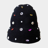 Women's Pearl Jewel Embellished Fleece Lining Knit Beanie Hat