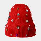 Women's Pearl Jewel Embellished Fleece Lining Knit Beanie Hat
