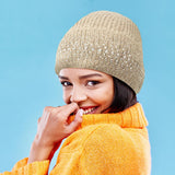 Fleece Lining Rhinestone Embellished Beanie Hat