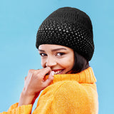 Fleece Lining Rhinestone Embellished Beanie Hat