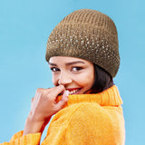 Fleece Lining Rhinestone Embellished Beanie Hat