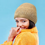 Fleece Lining Rhinestone Embellished Beanie Hat