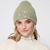 Solid Ribbed Sequin Cuff Beanie Hat