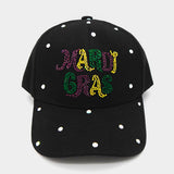 Women's Bling Studded Mardi Gras Message Accented Baseball Cap